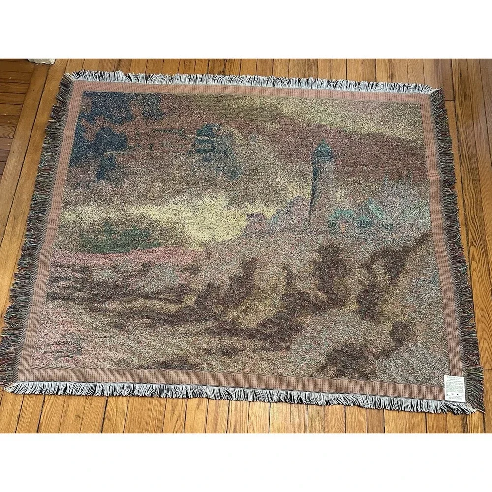 THOMAS KINKADE Throw Blanket PSALM 91:2 Lighthouse Tapestry 46”x‎ 52”